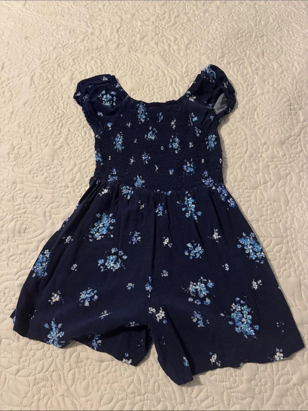The Children's Place Navy & Light Blue Floral Smocked Romper